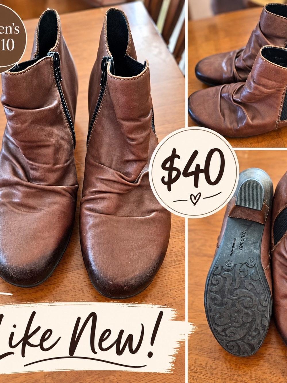 Women's Brown Leather Ankle Boots - Classic Side Zip